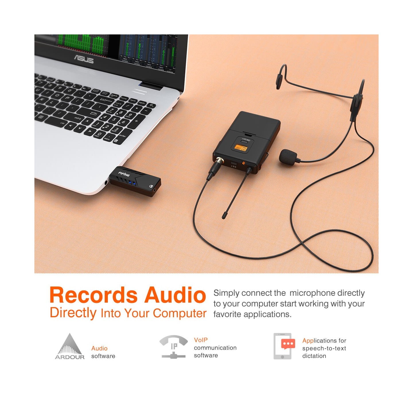 FIFINE K031B – Micro-cravate sans fil USB pour ordinateur