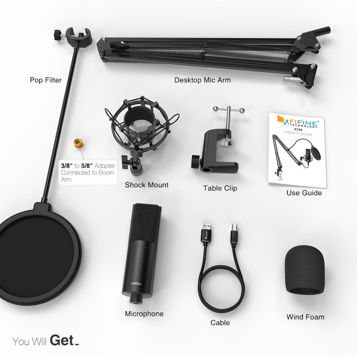 FIFINE K780A – Kit micro USB de studio avec bras articulé