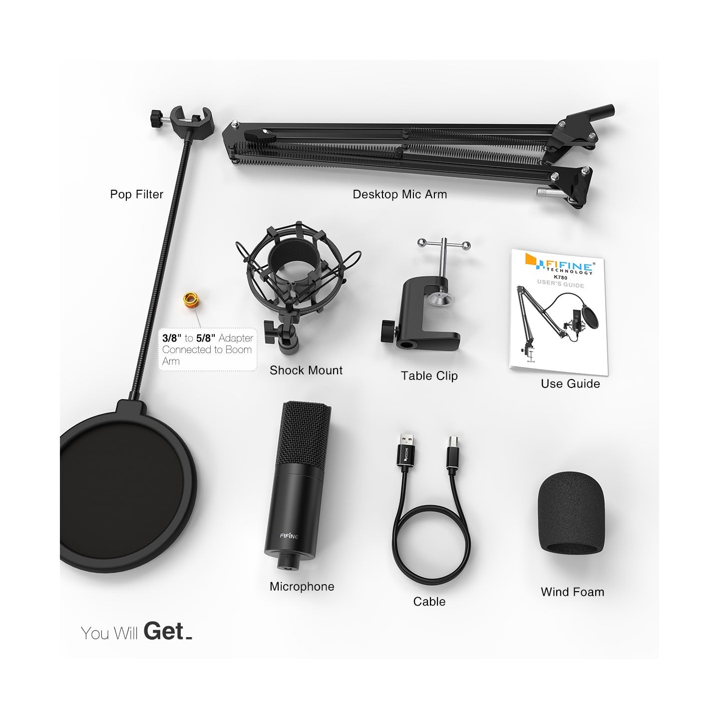 FIFINE K780A – Kit micro USB de studio avec bras articulé