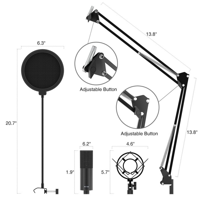 FIFINE K780A – Kit micro USB de studio avec bras articulé
