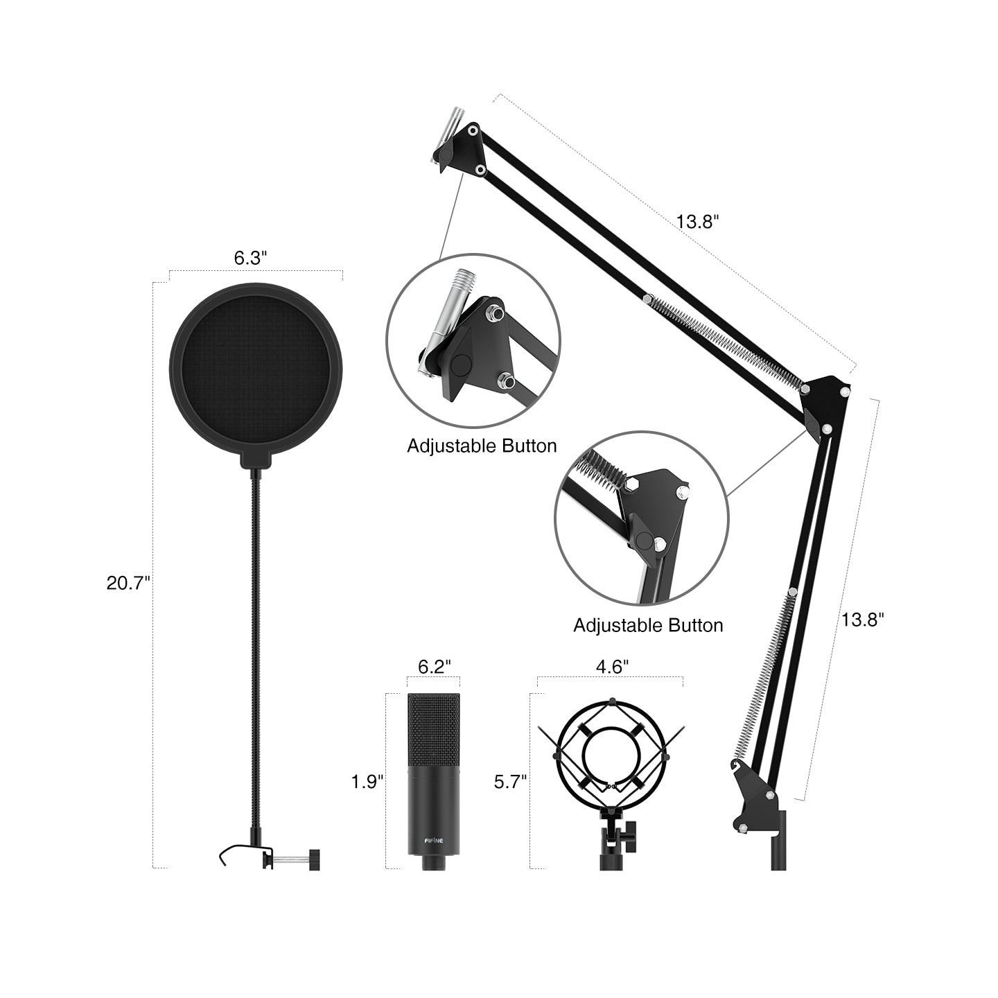 FIFINE K780A – Kit micro USB de studio avec bras articulé