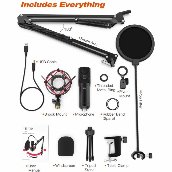 FIFINE T732 – Kit micro USB à condensateur avec bras articulé