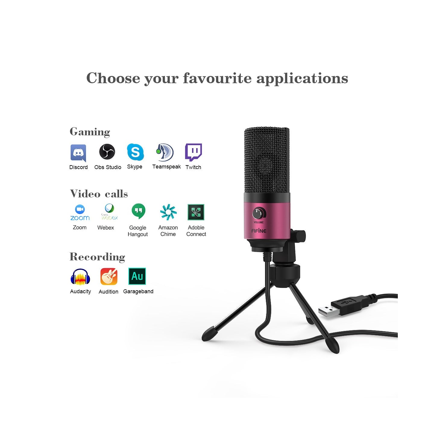 FIFINE K669 – Micro USB à condensateur rose