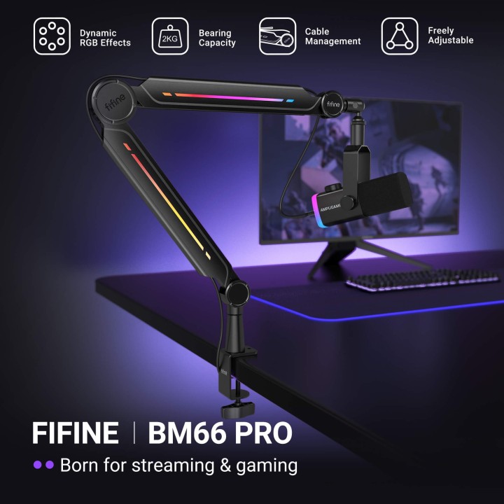 FIFINE BM66PRO – Bras articulé métal RGB pour micro
