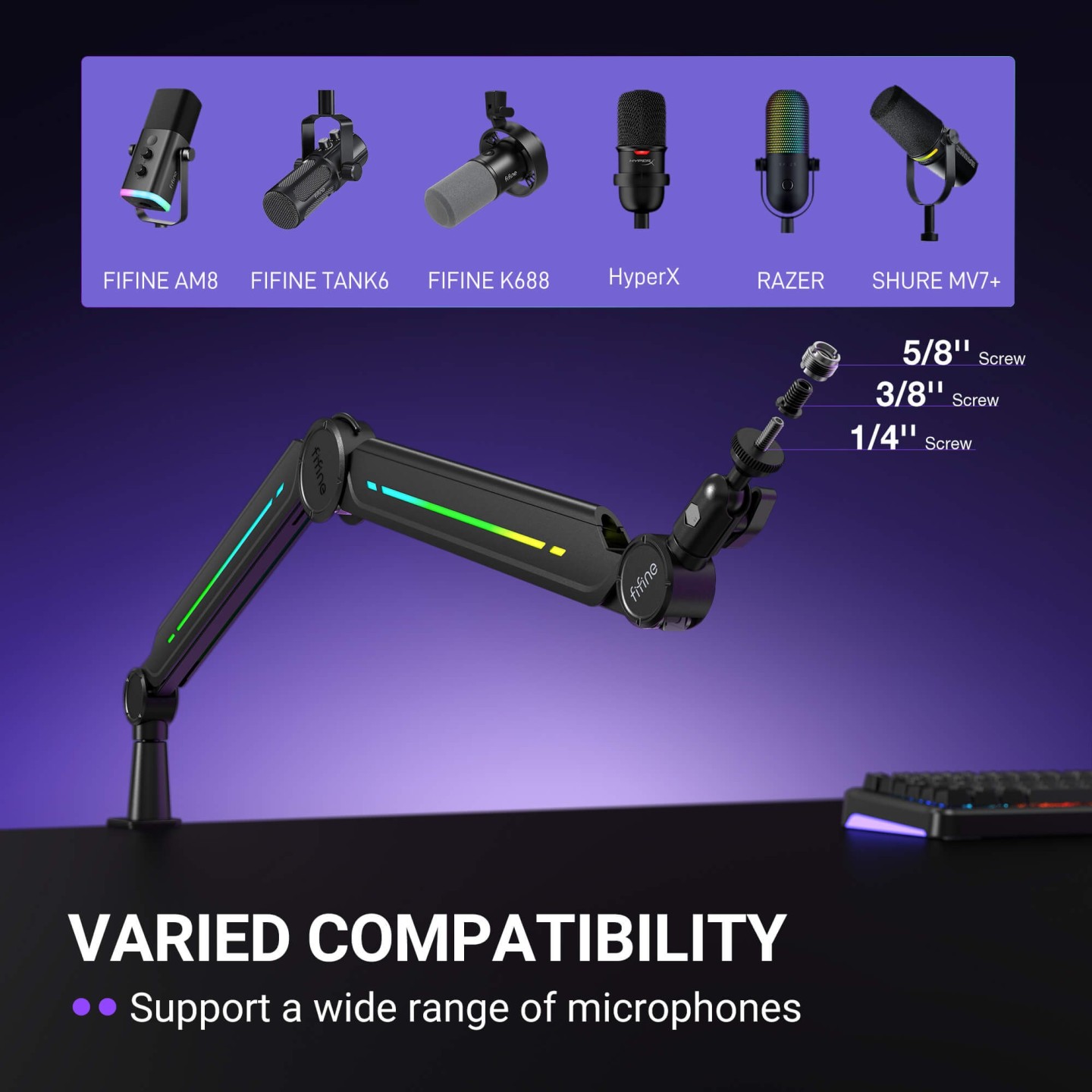 FIFINE BM66PRO – Bras articulé métal RGB pour micro