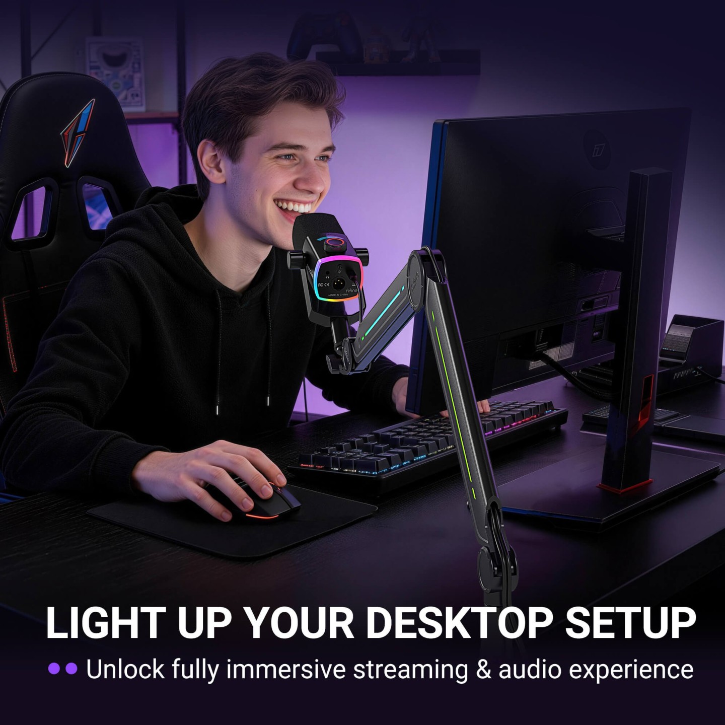 FIFINE BM66PRO – Bras articulé métal RGB pour micro