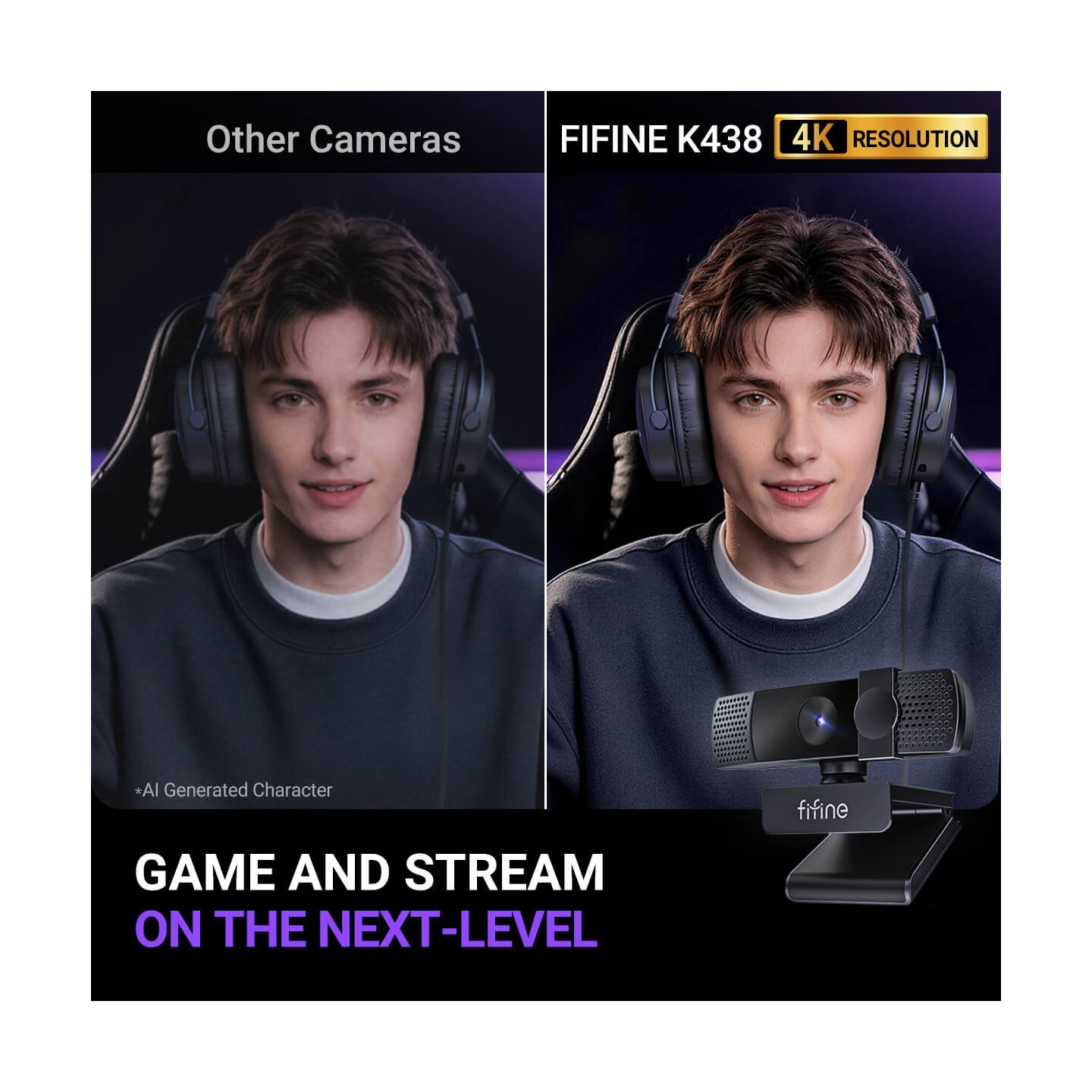 FIFINE K438 – Webcam 4K à mise au point automatique