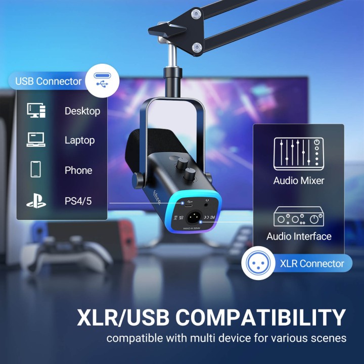 FIFINE AmpliGame AM8TNEO – Micro USB/XLR avec support pour smartphone