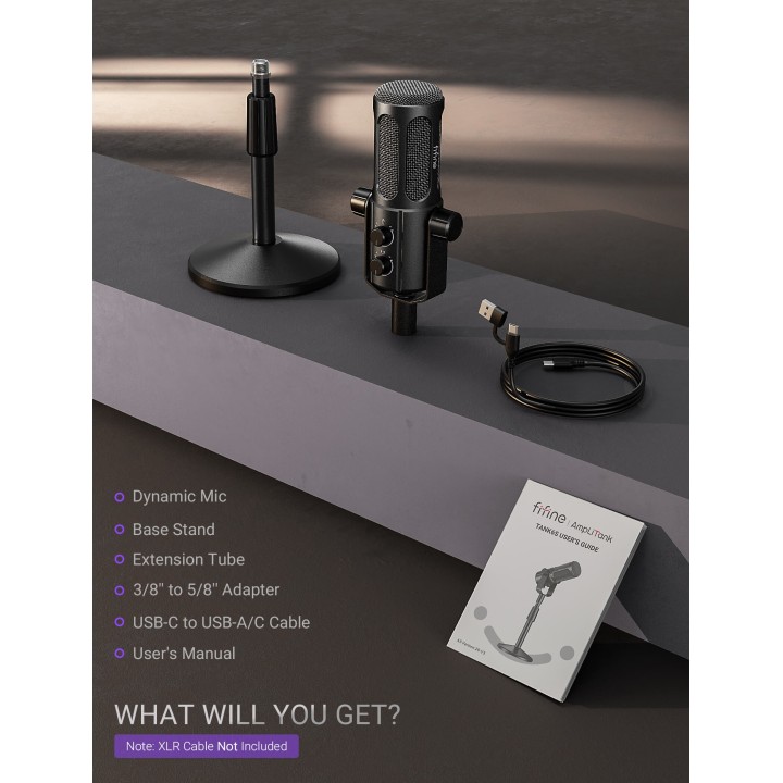 FIFINE AmpliTank TANK6S – Micro dynamique XLR/USB avec pied de table