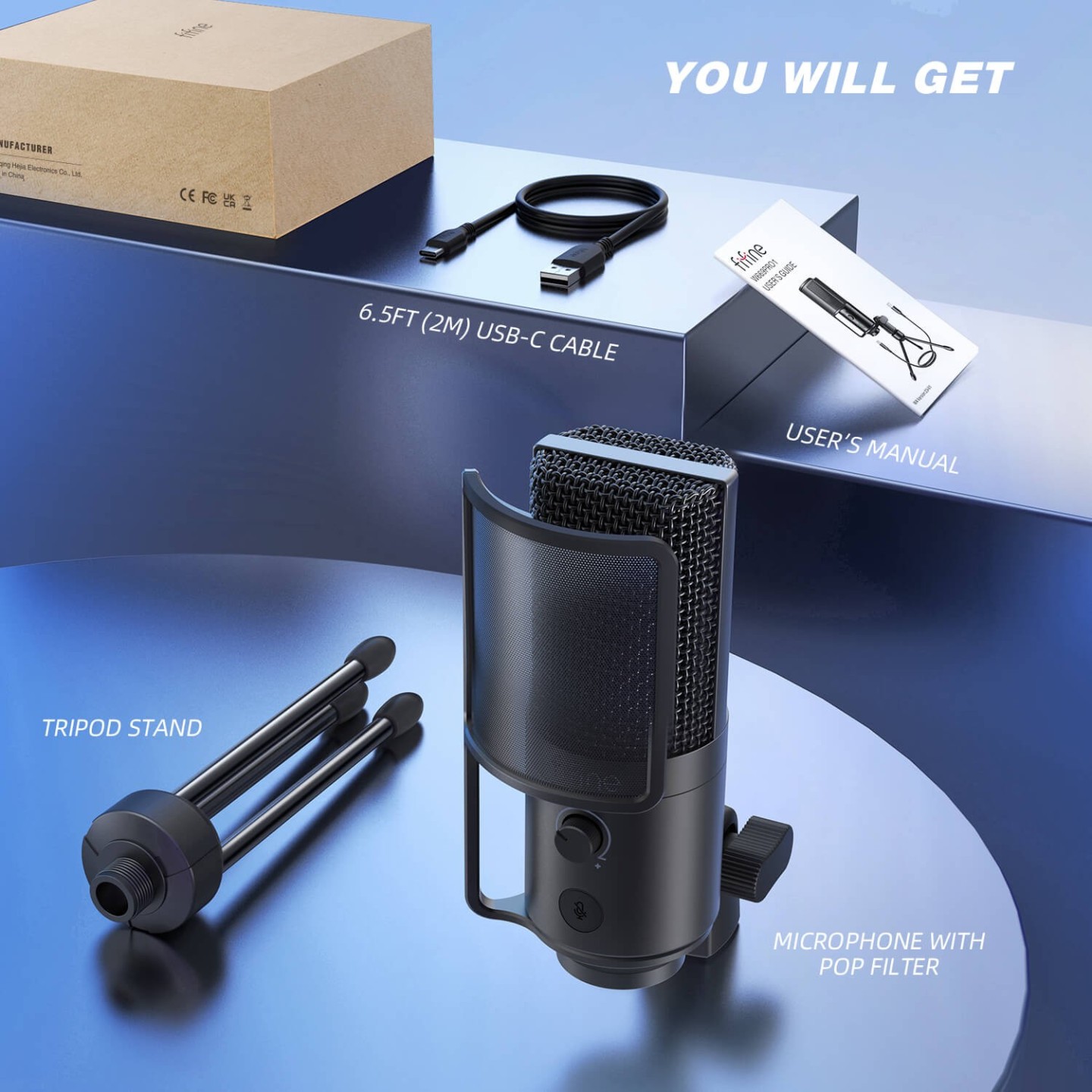 FIFINE K669PRO1 – Micro à condensateur USB avec filtre anti-pop