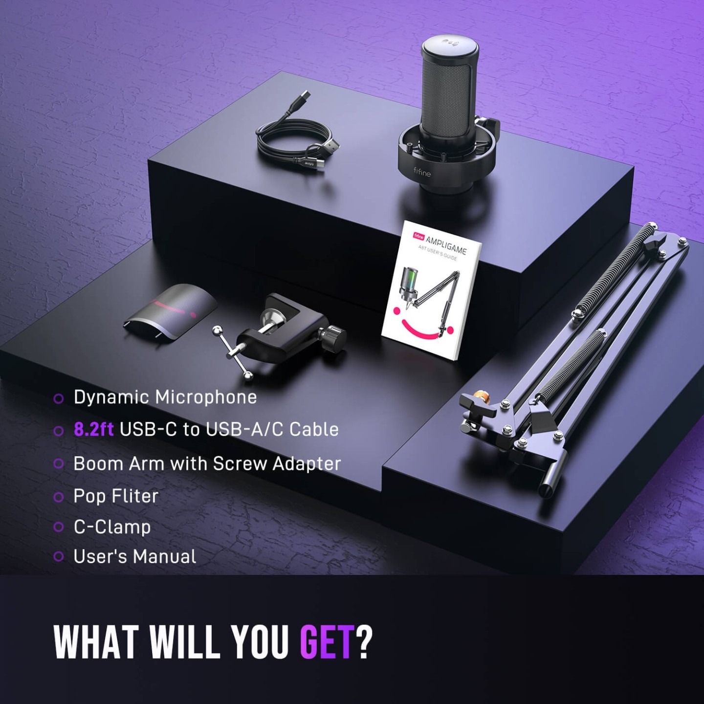 FIFINE AmpliGame A8T – Kit micro à condensateur avec bras articulé