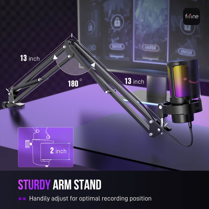 FIFINE AmpliGame A8T – Kit micro à condensateur avec bras articulé
