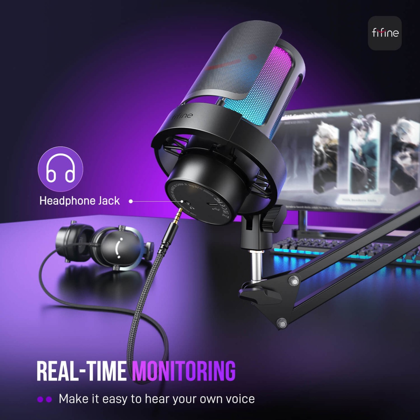 FIFINE AmpliGame A8T – Kit micro à condensateur avec bras articulé