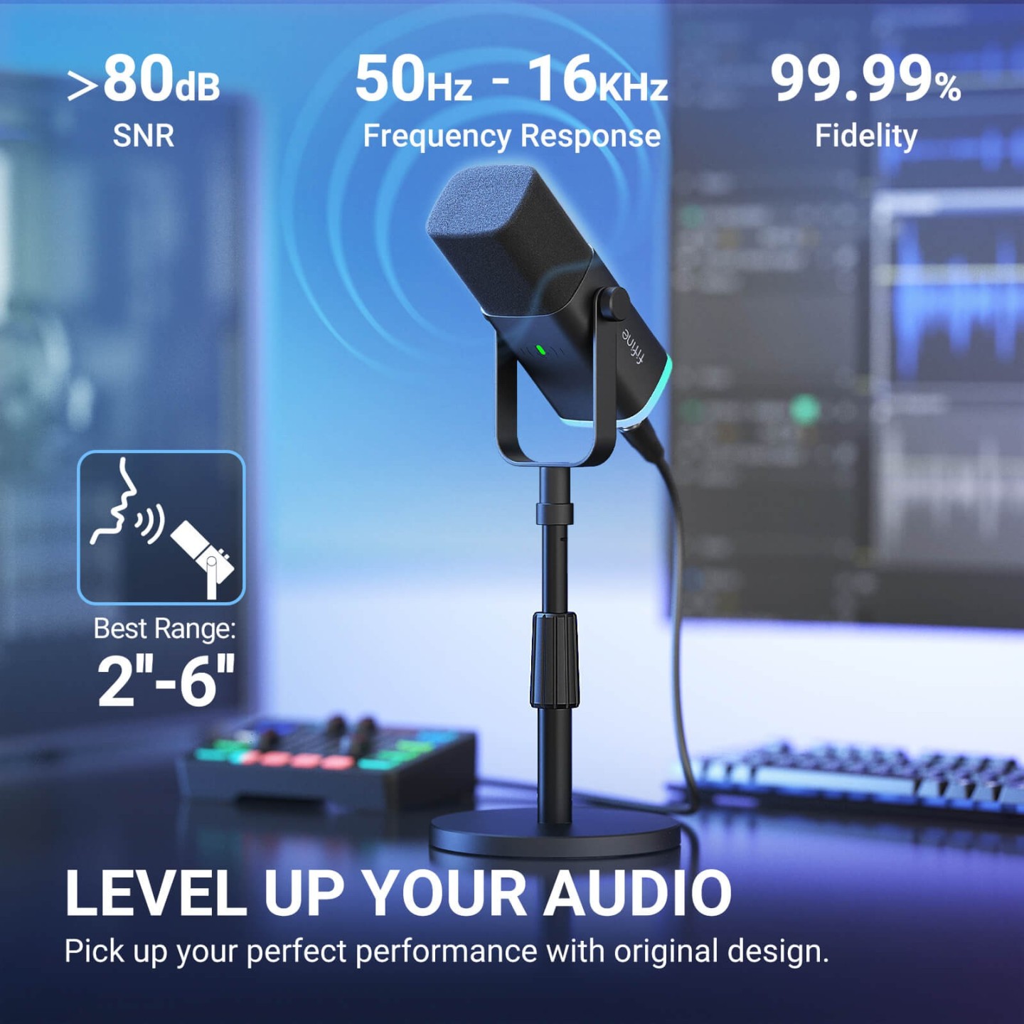 FIFINE AmpliGame AM8S – Micro dynamique avec pied de table réglable