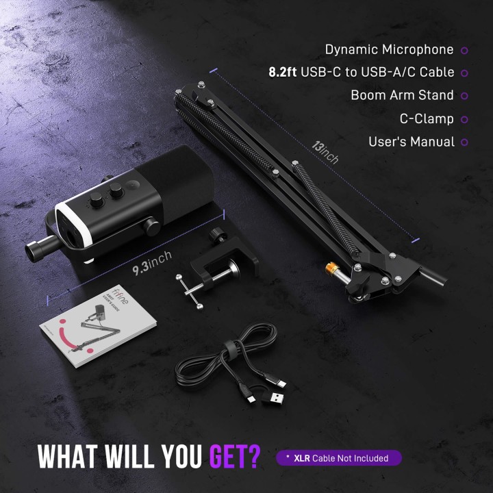 FIFINE AmpliGame AM8T – Kit micro dynamique USB/XLR avec bras articulé