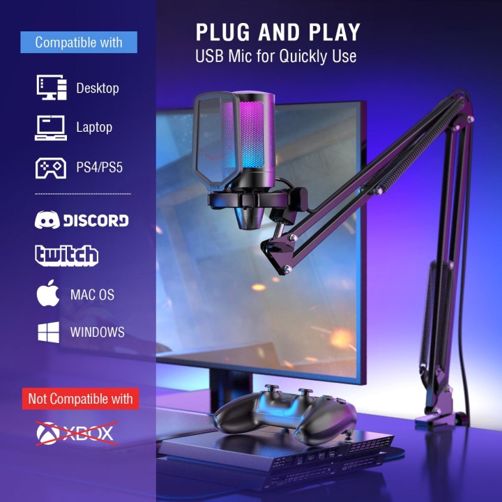 FIFINE AmpliGame A6T – Kit micro à condensateur USB avec bras articulé