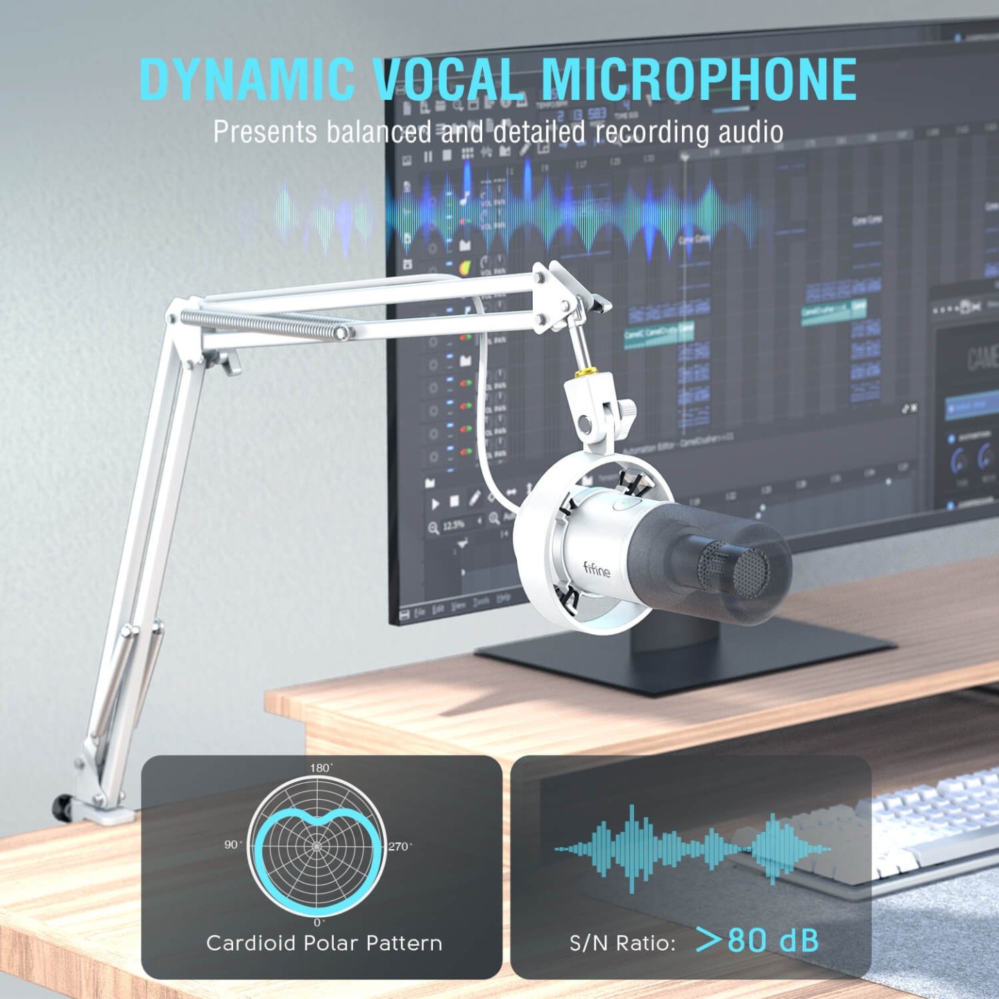 FIFINE AmpliTank K688CT – Kit micro dynamique USB/XLR avec bras articulé