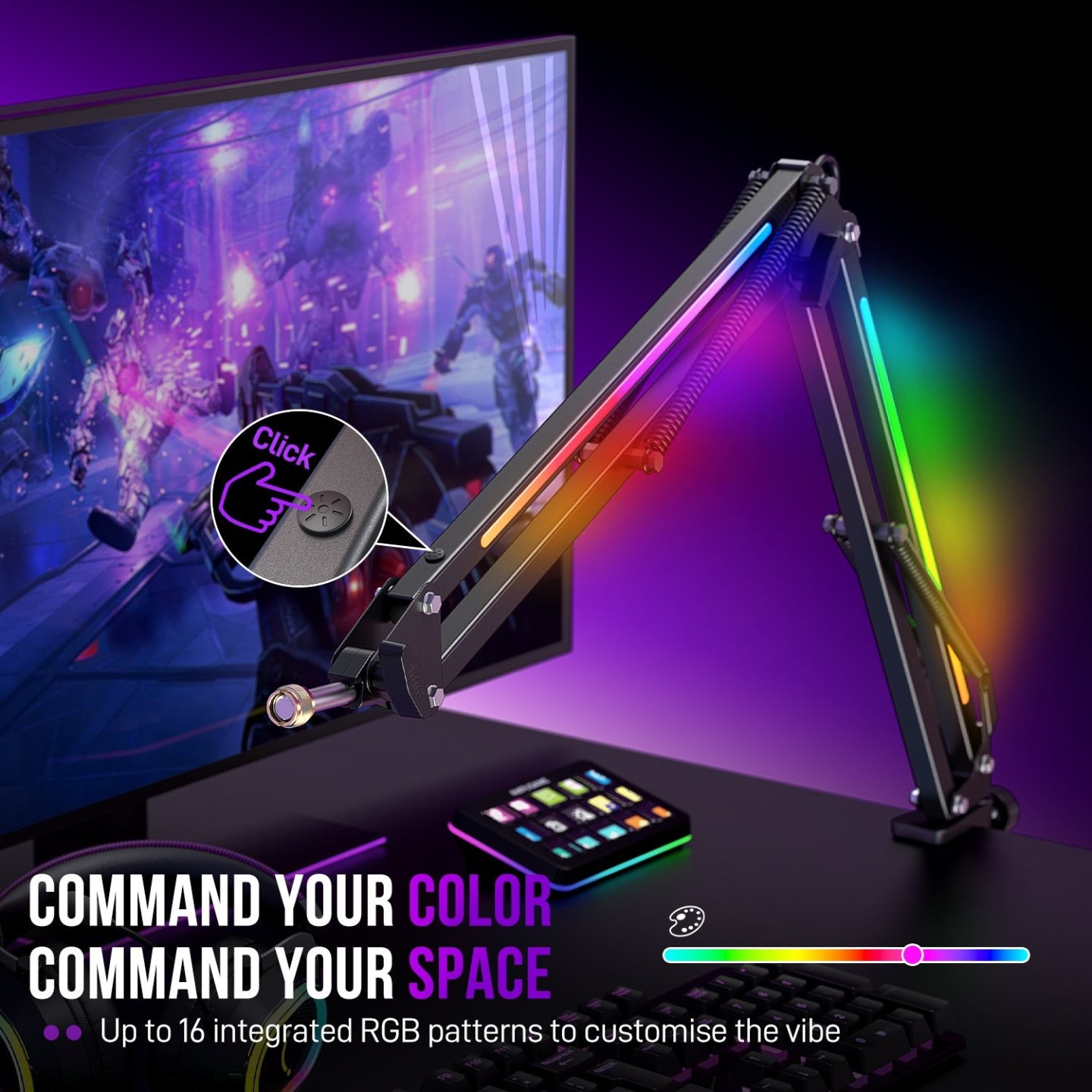 FIFINE AmpliGame BM38 – Bras articulé pour micro RGB