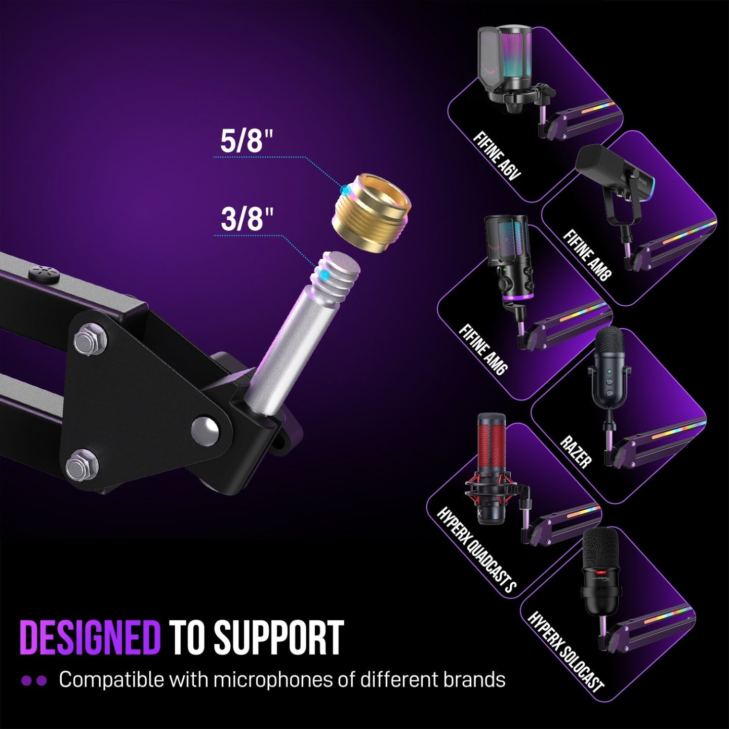 FIFINE AmpliGame BM38 – Bras articulé pour micro RGB