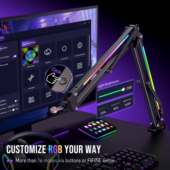 FIFINE AmpliGame BM38 – Bras articulé pour micro RGB